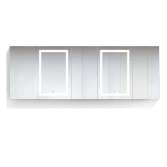 Krugg Reflections Svange 102" x 36" 5000K Double Penta-View Left-Left-Right-Right-Right Opening Recessed/Surface-Mount Illuminated Silver Backed LED Medicine Cabinet Mirror With Built-in Defogger, Dimmer and Electrical Outlet