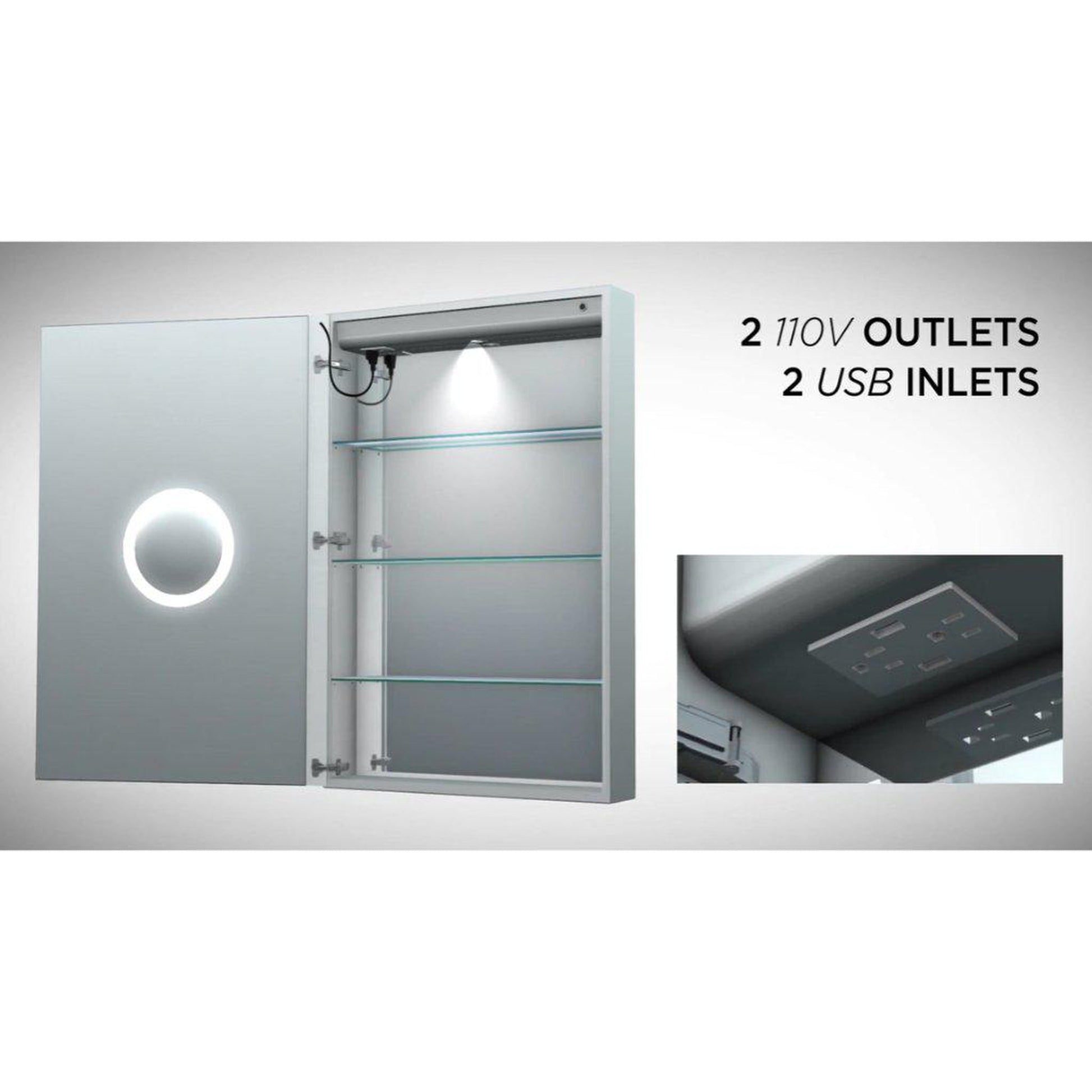 Krugg Reflections Svange 102" x 36" 5000K Double Penta-View Left-Left-Right-Right-Right Opening Recessed/Surface-Mount Illuminated Silver Backed LED Medicine Cabinet Mirror With Built-in Defogger, Dimmer and Electrical Outlet