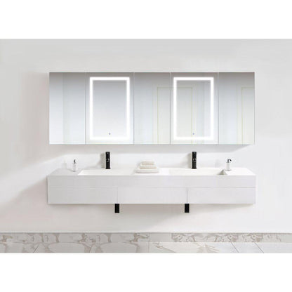 Krugg Reflections Svange 102" x 36" 5000K Double Penta-View Left-Left-Right-Right-Right Opening Recessed/Surface-Mount Illuminated Silver Backed LED Medicine Cabinet Mirror With Built-in Defogger, Dimmer and Electrical Outlet