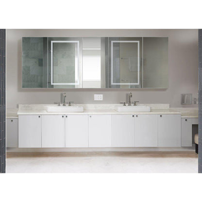 Krugg Reflections Svange 102" x 36" 5000K Double Penta-View Left-Left-Right-Right-Right Opening Recessed/Surface-Mount Illuminated Silver Backed LED Medicine Cabinet Mirror With Built-in Defogger, Dimmer and Electrical Outlet