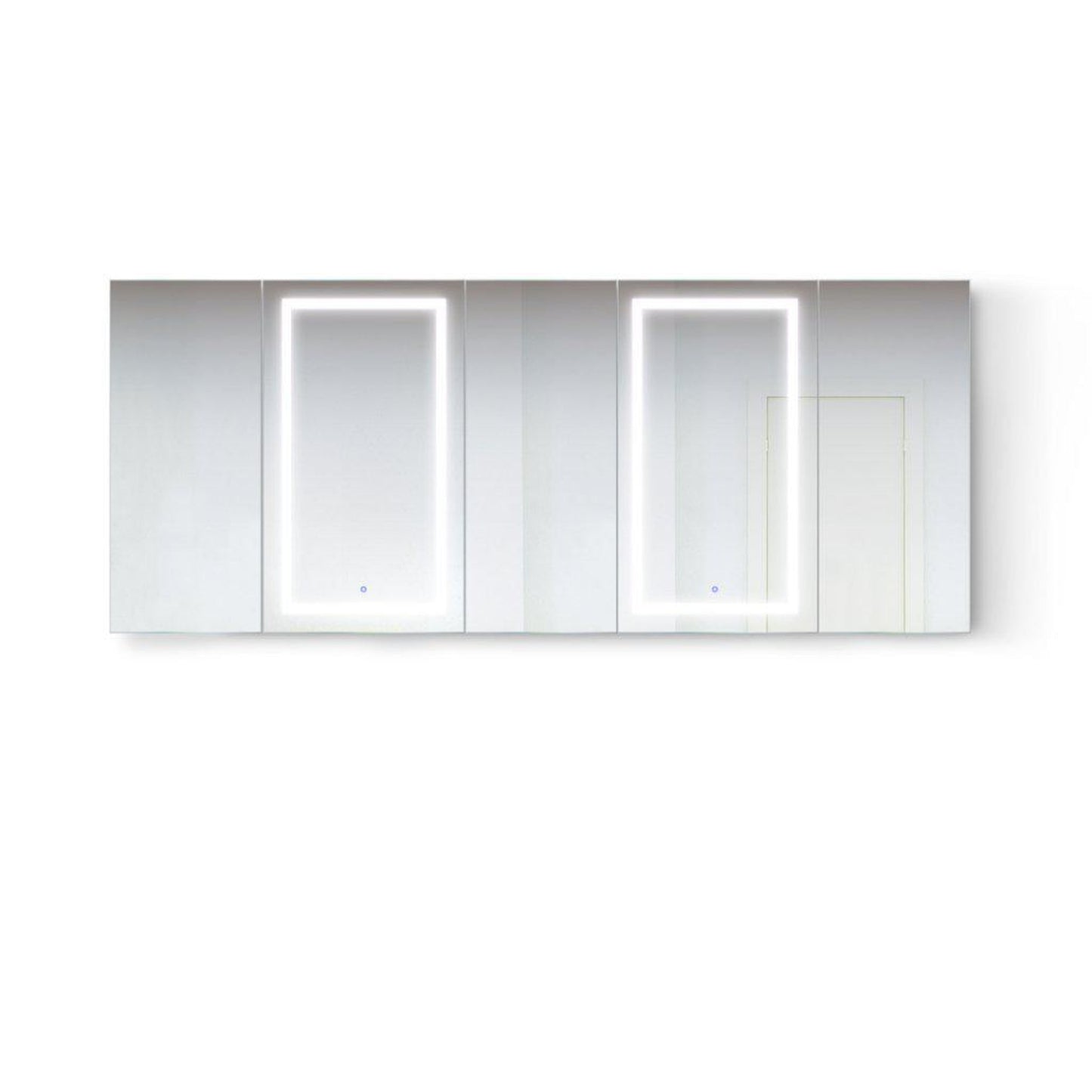 Krugg Reflections Svange 102" x 42" 5000K Double Penta-View Left-Left-Right-Right-Right Opening Recessed/Surface-Mount Illuminated Silver Backed LED Medicine Cabinet Mirror With Built-in Defogger, Dimmer and Electrical Outlet