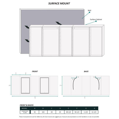 Krugg Reflections Svange 102" x 42" 5000K Double Penta-View Left-Left-Right-Right-Right Opening Recessed/Surface-Mount Illuminated Silver Backed LED Medicine Cabinet Mirror With Built-in Defogger, Dimmer and Electrical Outlet