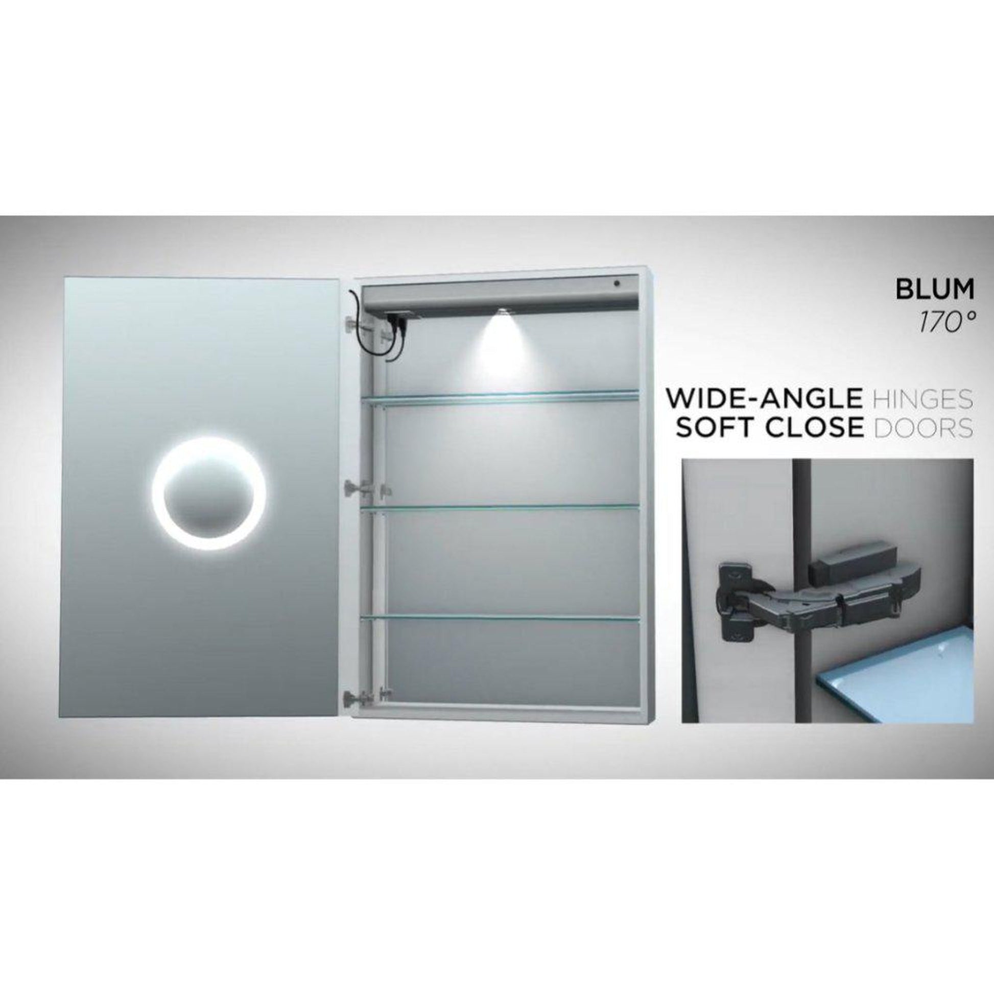 Krugg Reflections Svange 102" x 42" 5000K Double Penta-View Left-Left-Right-Right-Right Opening Recessed/Surface-Mount Illuminated Silver Backed LED Medicine Cabinet Mirror With Built-in Defogger, Dimmer and Electrical Outlet
