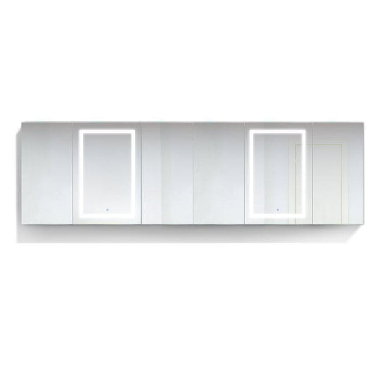 Krugg Reflections Svange 120" x 36" 5000K Double Hexa-View Left-Left-Left-Right-Right-Right Opening Recessed/Surface-Mount Illuminated Silver Backed LED Medicine Cabinet Mirror With Built-in Defogger, Dimmer and Electrical Outlet