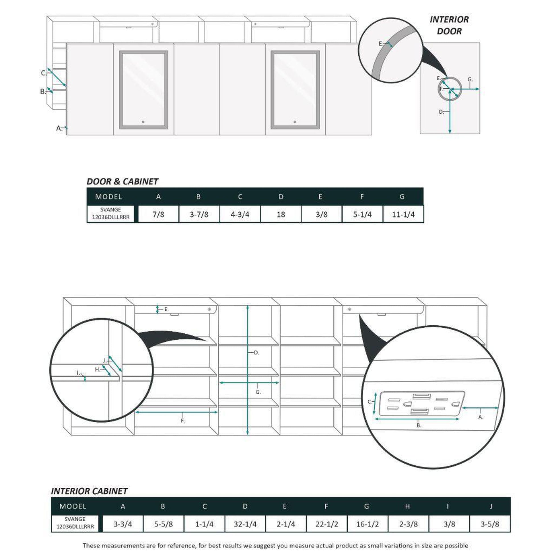 Krugg Reflections Svange 120" x 36" 5000K Double Hexa-View Left-Left-Left-Right-Right-Right Opening Recessed/Surface-Mount Illuminated Silver Backed LED Medicine Cabinet Mirror With Built-in Defogger, Dimmer and Electrical Outlet