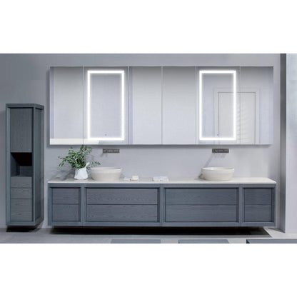 Krugg Reflections Svange 120" x 42" 5000K Double Hexa-View Left-Left-Left-Right-Right-Right Opening Recessed/Surface-Mount Illuminated Silver Backed LED Medicine Cabinet Mirror With Built-in Defogger, Dimmer and Electrical Outlet