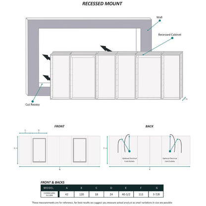 Krugg Reflections Svange 120" x 42" 5000K Double Hexa-View Left-Left-Left-Right-Right-Right Opening Recessed/Surface-Mount Illuminated Silver Backed LED Medicine Cabinet Mirror With Built-in Defogger, Dimmer and Electrical Outlet