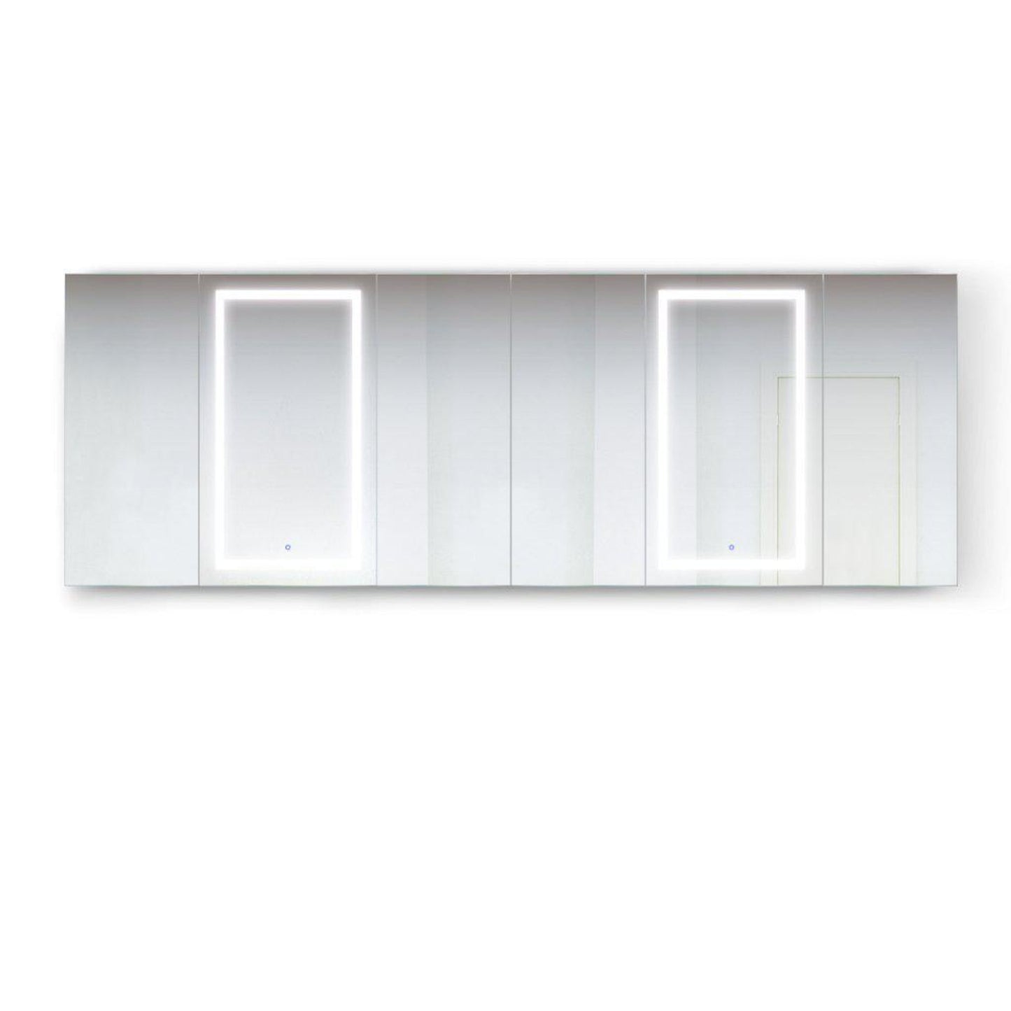 Krugg Reflections Svange 120" x 42" 5000K Double Hexa-View Left-Left-Left-Right-Right-Right Opening Recessed/Surface-Mount Illuminated Silver Backed LED Medicine Cabinet Mirror With Built-in Defogger, Dimmer and Electrical Outlet