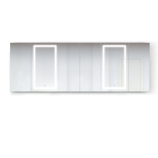 Krugg Reflections Svange 120" x 42" 5000K Double Hexa-View Left-Left-Left-Right-Right-Right Opening Recessed/Surface-Mount Illuminated Silver Backed LED Medicine Cabinet Mirror With Built-in Defogger, Dimmer and Electrical Outlet