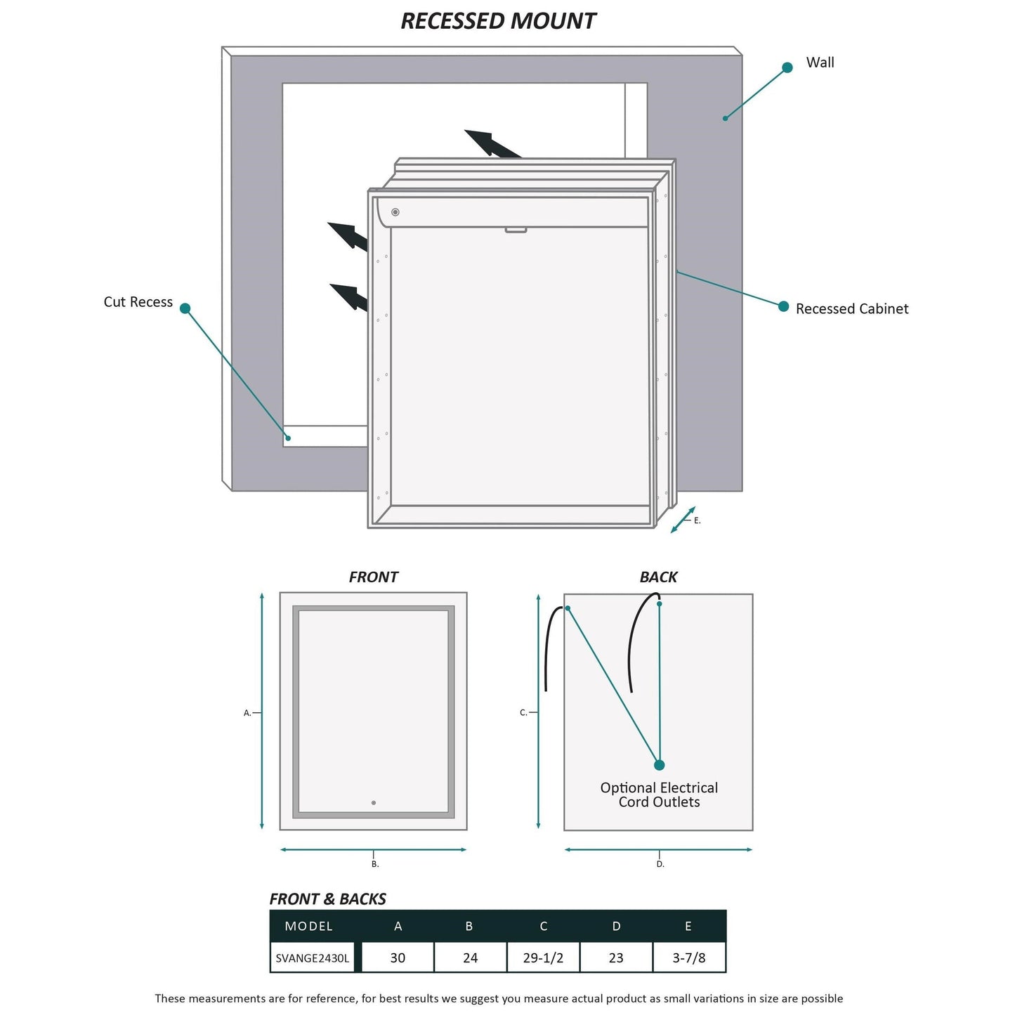 Krugg Reflections Svange 24" x 30" 5000K Single Left Opening Recessed/Surface-Mount Illuminated Silver Backed LED Medicine Cabinet Mirror With Built-in Defogger, Dimmer and Electrical Outlet