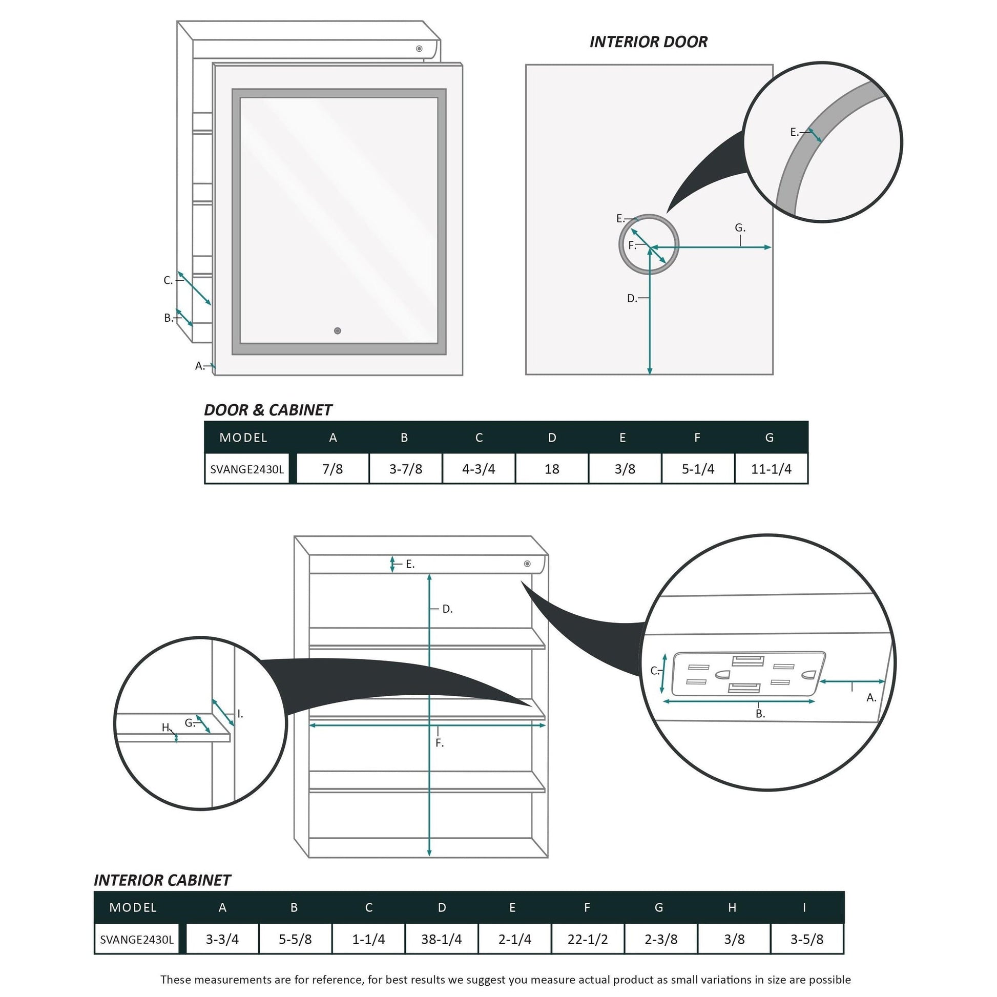 Krugg Reflections Svange 24" x 30" 5000K Single Left Opening Recessed/Surface-Mount Illuminated Silver Backed LED Medicine Cabinet Mirror With Built-in Defogger, Dimmer and Electrical Outlet