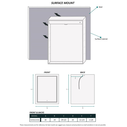 Krugg Reflections Svange 24" x 30" 5000K Single Left Opening Recessed/Surface-Mount Illuminated Silver Backed LED Medicine Cabinet Mirror With Built-in Defogger, Dimmer and Electrical Outlet