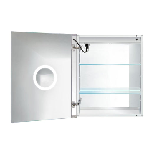 Krugg Reflections Svange 24" x 30" 5000K Single Left Opening Recessed/Surface-Mount Illuminated Silver Backed LED Medicine Cabinet Mirror With Built-in Defogger, Dimmer and Electrical Outlet