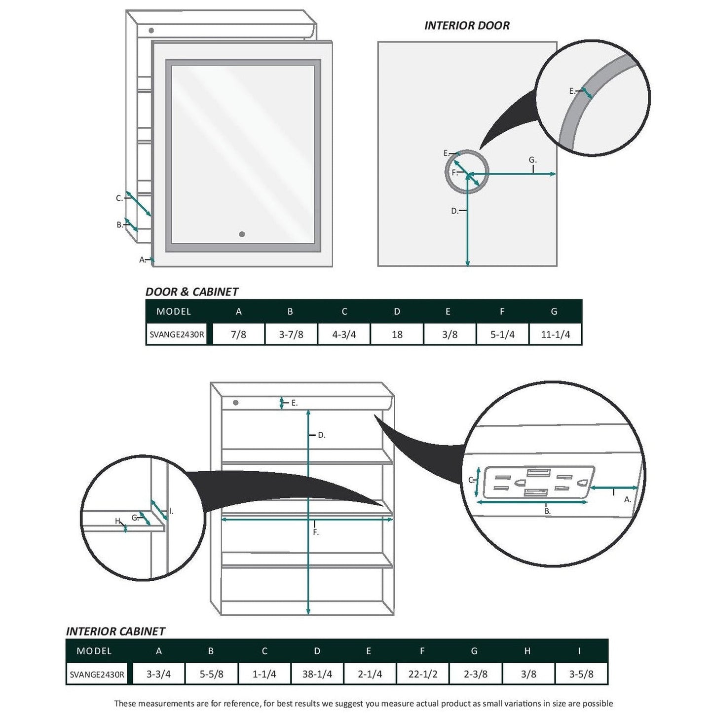 Krugg Reflections Svange 24" x 30" 5000K Single Right Opening Recessed/Surface-Mount Illuminated Silver Backed LED Medicine Cabinet Mirror With Built-in Defogger, Dimmer and Electrical Outlet