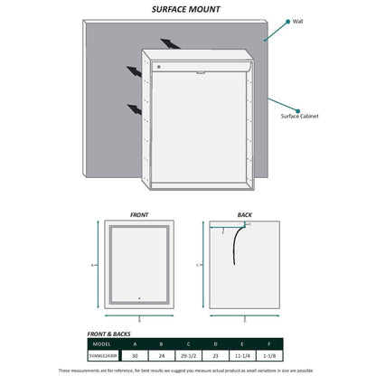 Krugg Reflections Svange 24" x 30" 5000K Single Right Opening Recessed/Surface-Mount Illuminated Silver Backed LED Medicine Cabinet Mirror With Built-in Defogger, Dimmer and Electrical Outlet