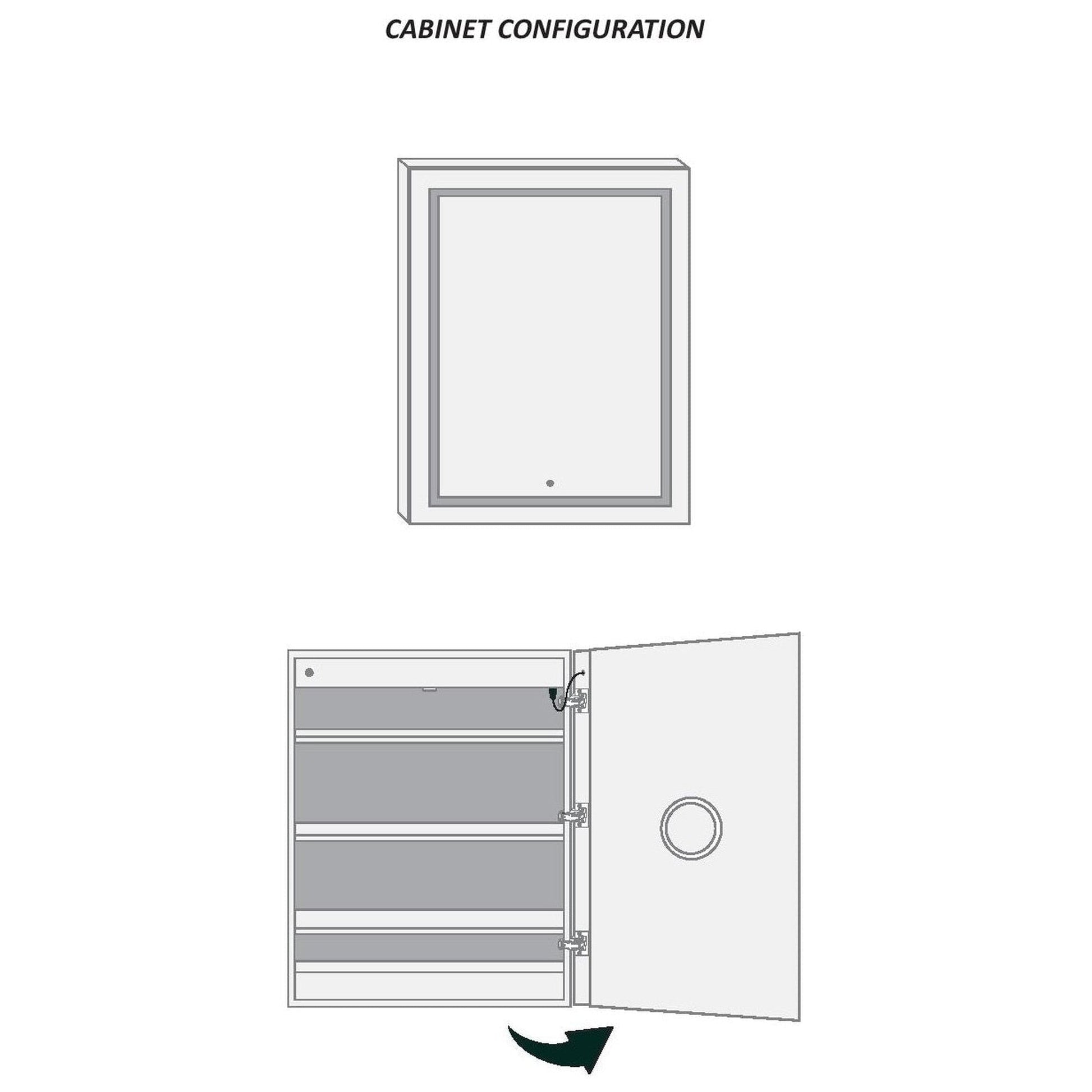 Krugg Reflections Svange 24" x 30" 5000K Single Right Opening Recessed/Surface-Mount Illuminated Silver Backed LED Medicine Cabinet Mirror With Built-in Defogger, Dimmer and Electrical Outlet