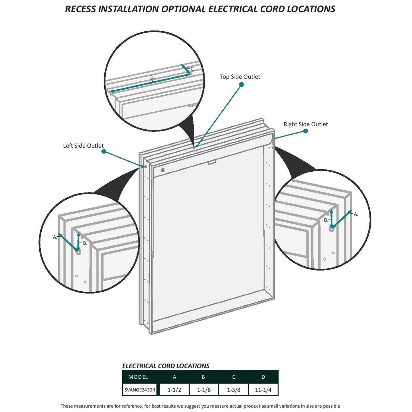 Krugg Reflections Svange 24" x 30" 5000K Single Right Opening Recessed/Surface-Mount Illuminated Silver Backed LED Medicine Cabinet Mirror With Built-in Defogger, Dimmer and Electrical Outlet