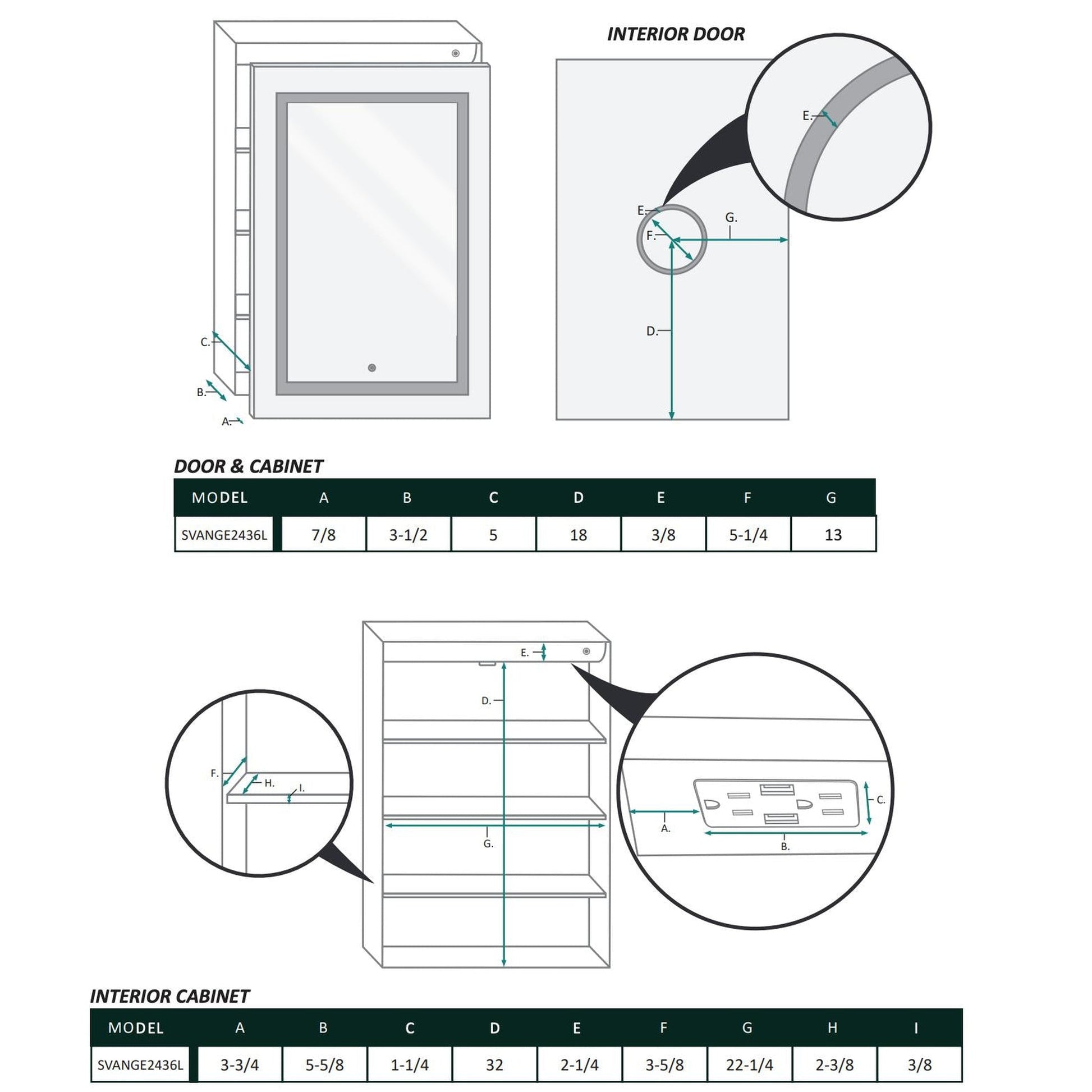 Krugg Reflections Svange 24" x 36" 5000K Single Left Opening Rectangular Recessed/Surface-Mount Illuminated Silver Backed LED Medicine Cabinet Mirror With Built-in Defogger, Dimmer and Electrical Outlet