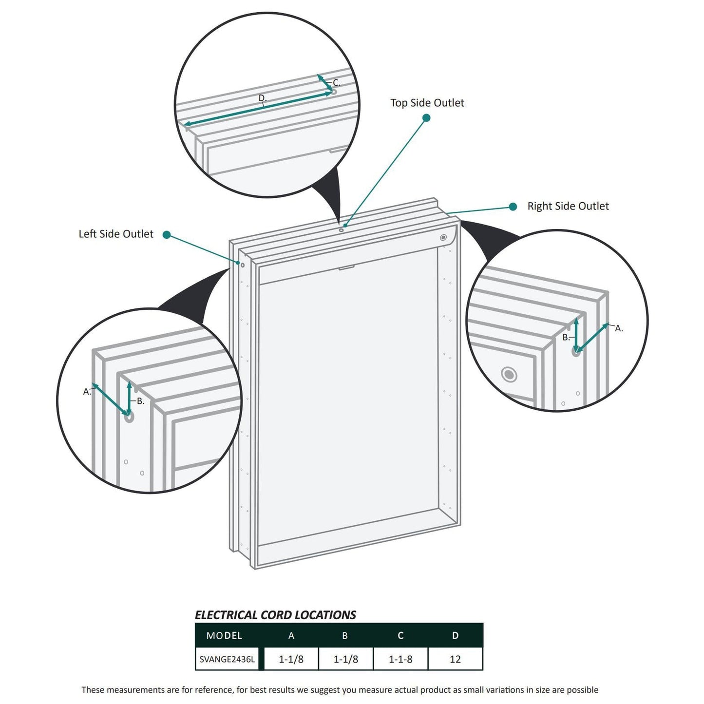 Krugg Reflections Svange 24" x 36" 5000K Single Left Opening Rectangular Recessed/Surface-Mount Illuminated Silver Backed LED Medicine Cabinet Mirror With Built-in Defogger, Dimmer and Electrical Outlet