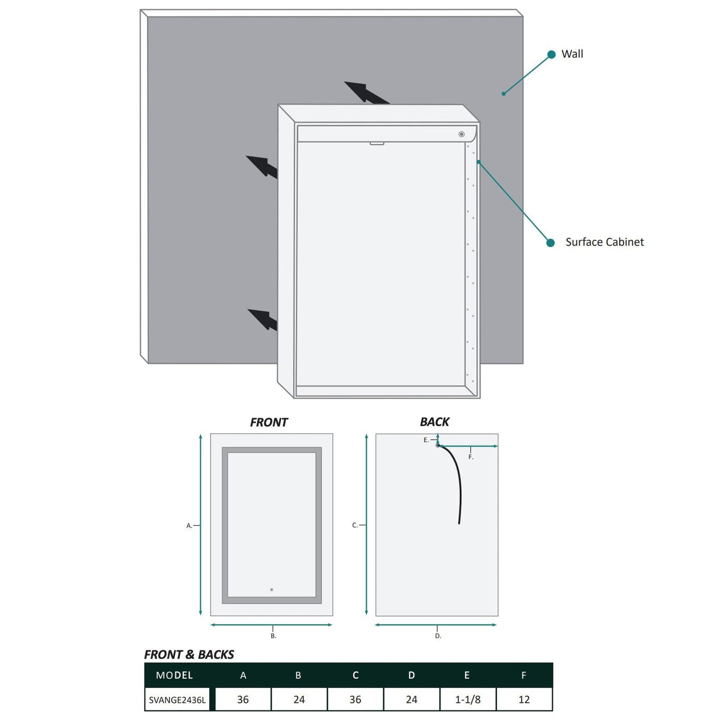 Krugg Reflections Svange 24" x 36" 5000K Single Left Opening Rectangular Recessed/Surface-Mount Illuminated Silver Backed LED Medicine Cabinet Mirror With Built-in Defogger, Dimmer and Electrical Outlet