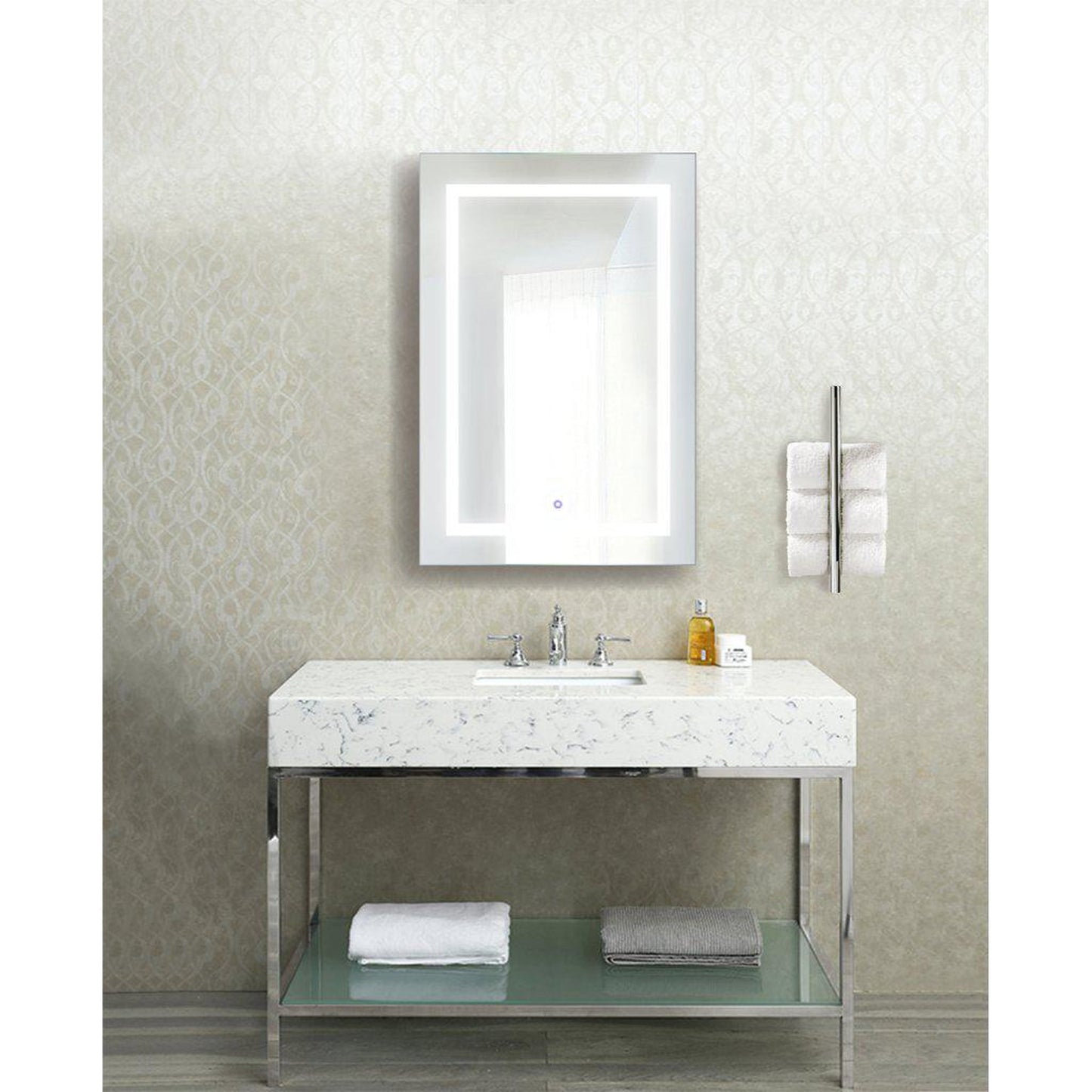 Krugg Reflections Svange 24" x 36" 5000K Single Left Opening Rectangular Recessed/Surface-Mount Illuminated Silver Backed LED Medicine Cabinet Mirror With Built-in Defogger, Dimmer and Electrical Outlet