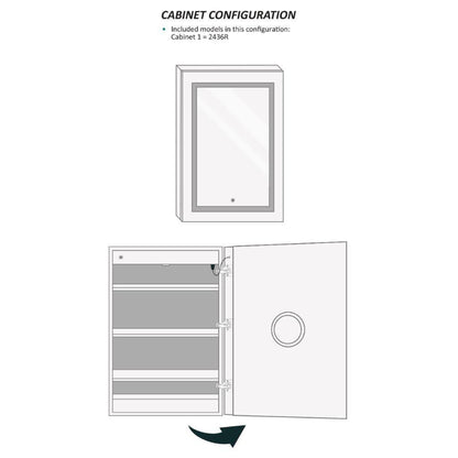 Krugg Reflections Svange 24" x 36" 5000K Single Right Opening Rectangular Recessed/Surface-Mount Illuminated Silver Backed LED Medicine Cabinet Mirror With Built-in Defogger, Dimmer and Electrical Outlet