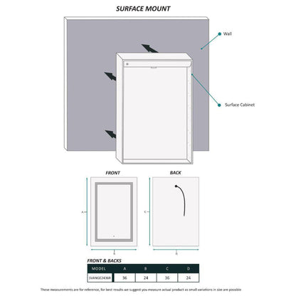 Krugg Reflections Svange 24" x 36" 5000K Single Right Opening Rectangular Recessed/Surface-Mount Illuminated Silver Backed LED Medicine Cabinet Mirror With Built-in Defogger, Dimmer and Electrical Outlet