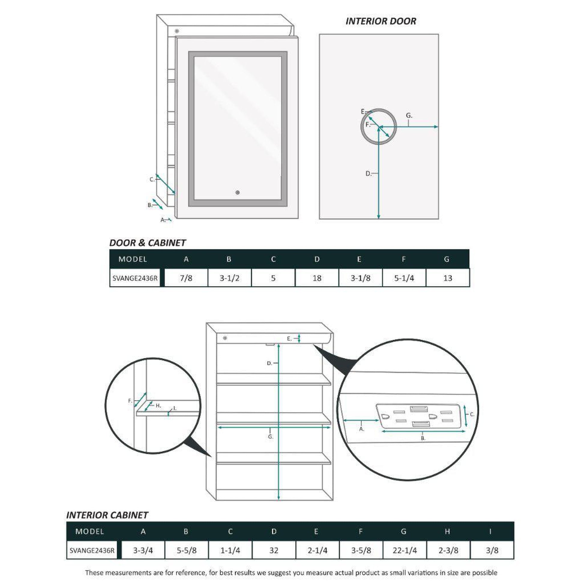 Krugg Reflections Svange 24" x 36" 5000K Single Right Opening Rectangular Recessed/Surface-Mount Illuminated Silver Backed LED Medicine Cabinet Mirror With Built-in Defogger, Dimmer and Electrical Outlet