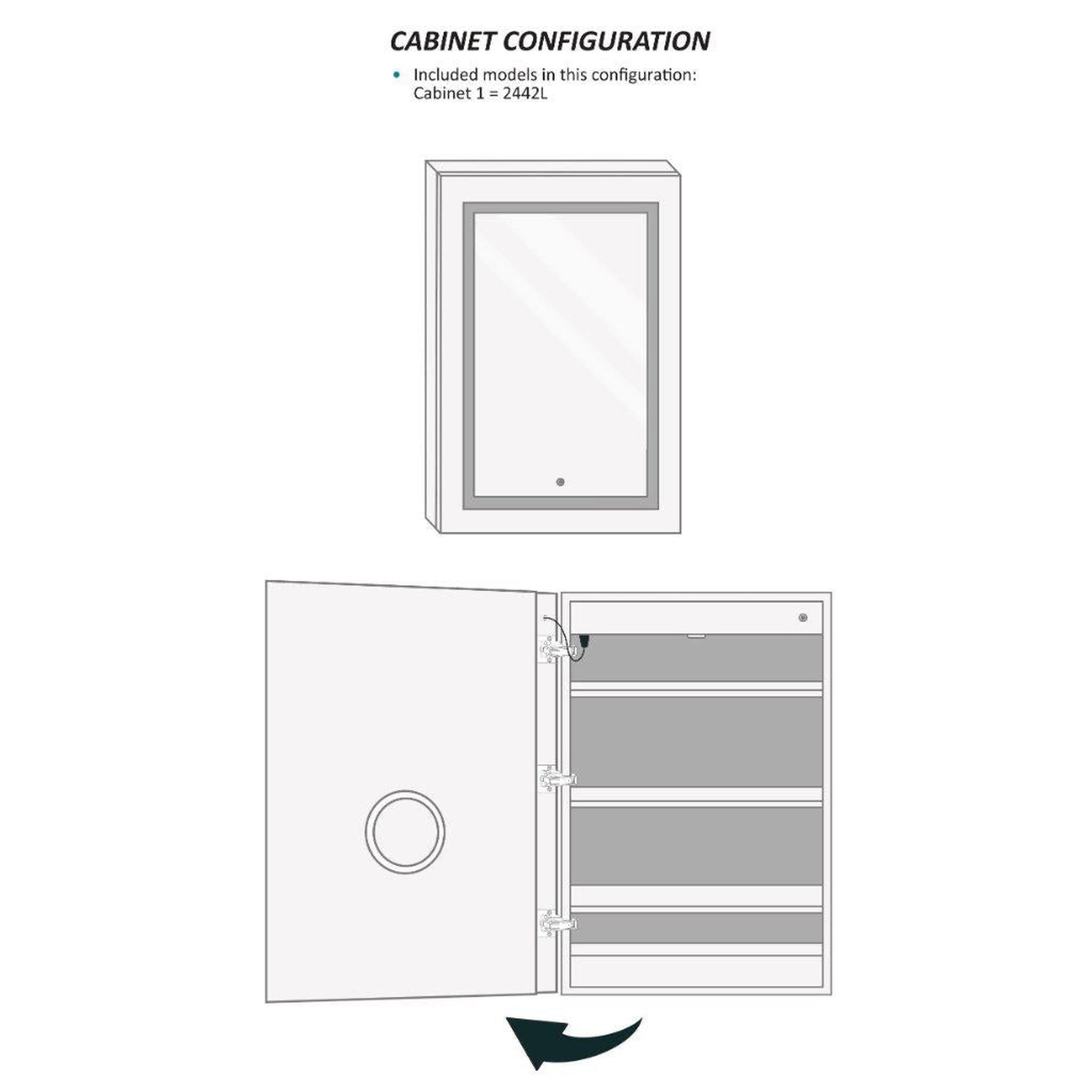 Krugg Reflections Svange 24" x 42" 5000K Single Left Opening Rectangular Recessed/Surface-Mount Illuminated Silver Backed LED Medicine Cabinet Mirror With Built-in Defogger, Dimmer and Electrical Outlet