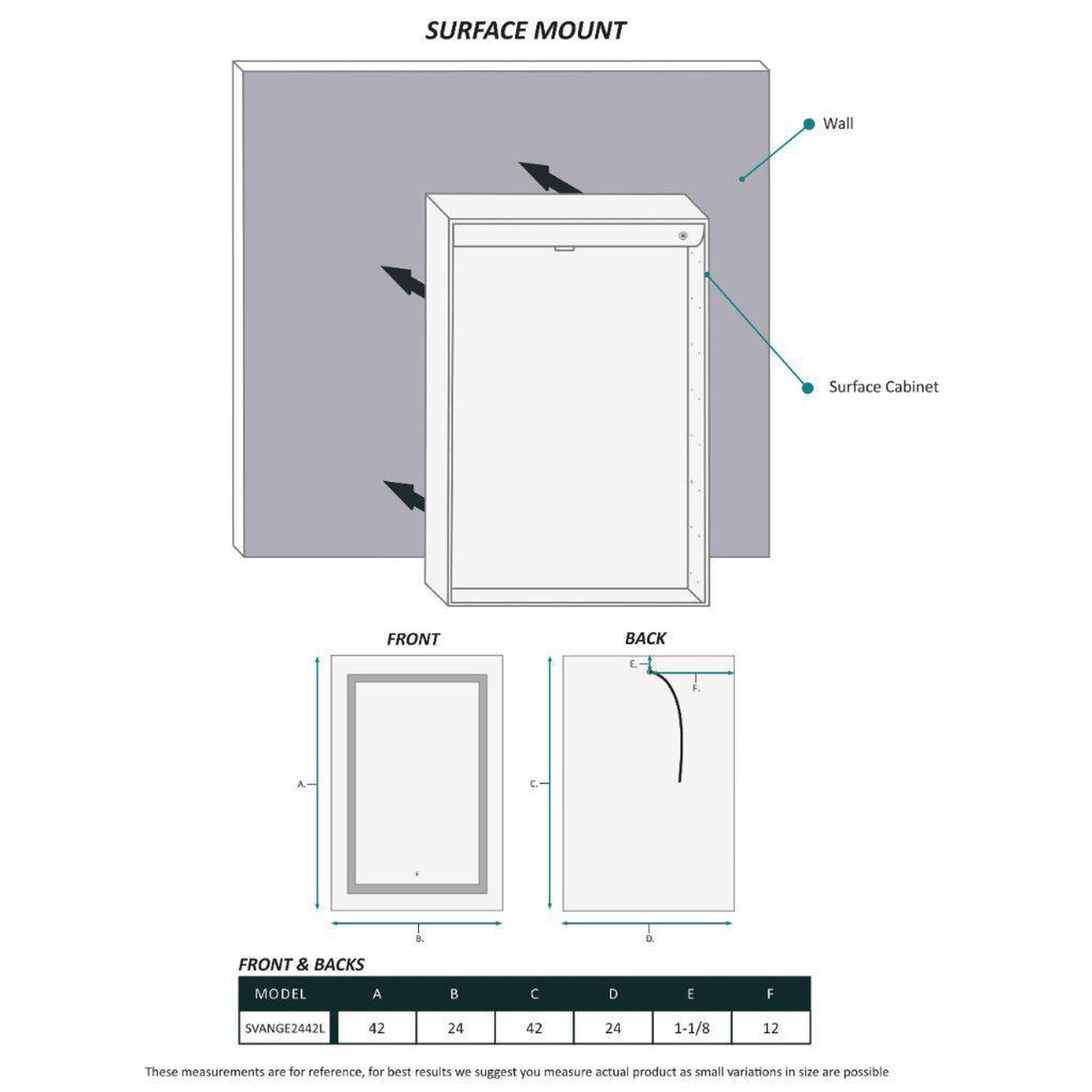 Krugg Reflections Svange 24" x 42" 5000K Single Left Opening Rectangular Recessed/Surface-Mount Illuminated Silver Backed LED Medicine Cabinet Mirror With Built-in Defogger, Dimmer and Electrical Outlet