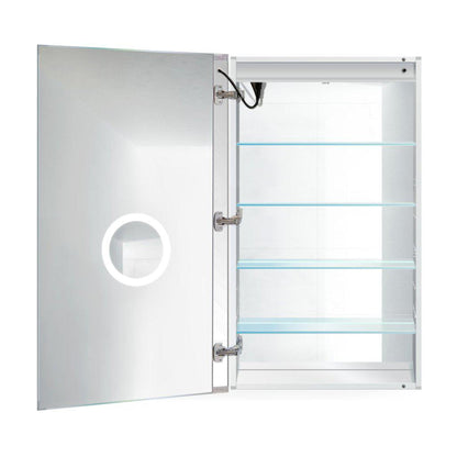 Krugg Reflections Svange 24" x 42" 5000K Single Left Opening Rectangular Recessed/Surface-Mount Illuminated Silver Backed LED Medicine Cabinet Mirror With Built-in Defogger, Dimmer and Electrical Outlet