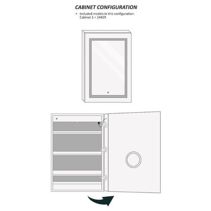 Krugg Reflections Svange 24" x 42" 5000K Single Right Opening Rectangular Recessed/Surface-Mount Illuminated Silver Backed LED Medicine Cabinet Mirror With Built-in Defogger, Dimmer and Electrical Outlet