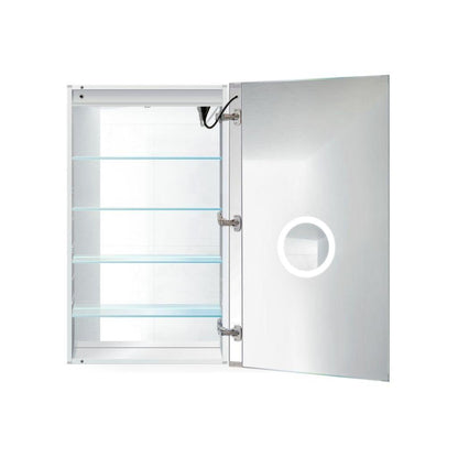 Krugg Reflections Svange 24" x 42" 5000K Single Right Opening Rectangular Recessed/Surface-Mount Illuminated Silver Backed LED Medicine Cabinet Mirror With Built-in Defogger, Dimmer and Electrical Outlet