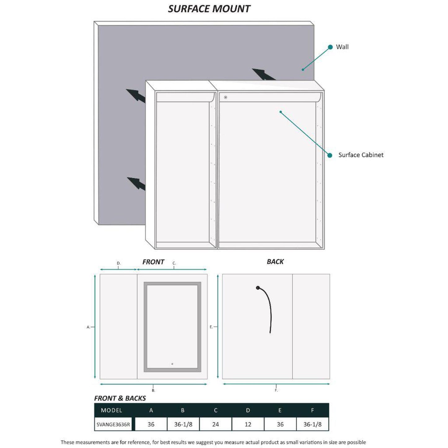 Krugg Reflections Svange 36" x 36" 5000K Single Bi-View Right Opening Recessed/Surface-Mount Illuminated Silver Backed LED Medicine Cabinet Mirror With Built-in Defogger, Dimmer and Electrical Outlet