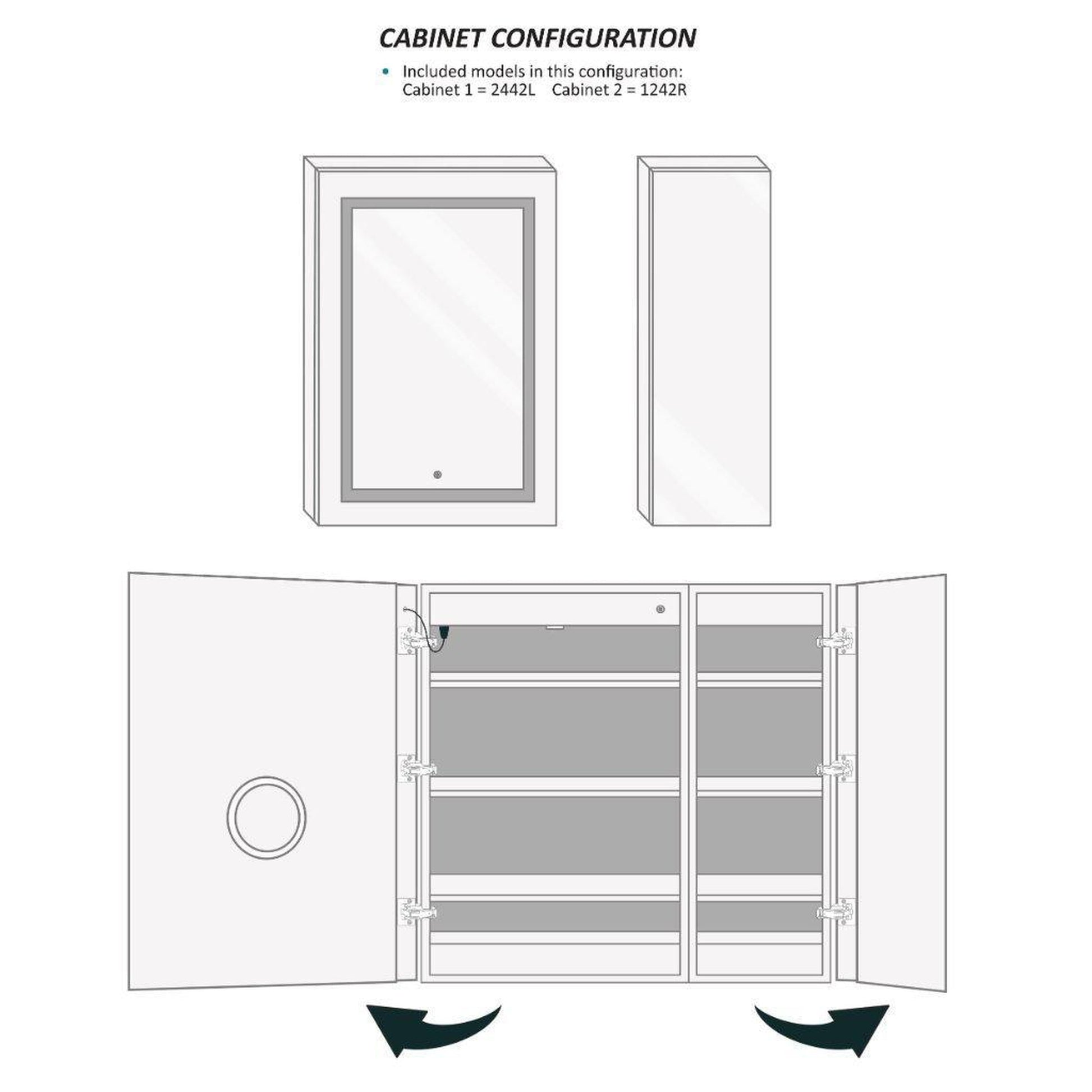 Krugg Reflections Svange 36" x 42" 5000K Single Bi-View Left Opening Recessed/Surface-Mount Illuminated Silver Backed LED Medicine Cabinet Mirror With Built-in Defogger, Dimmer and Electrical Outlet