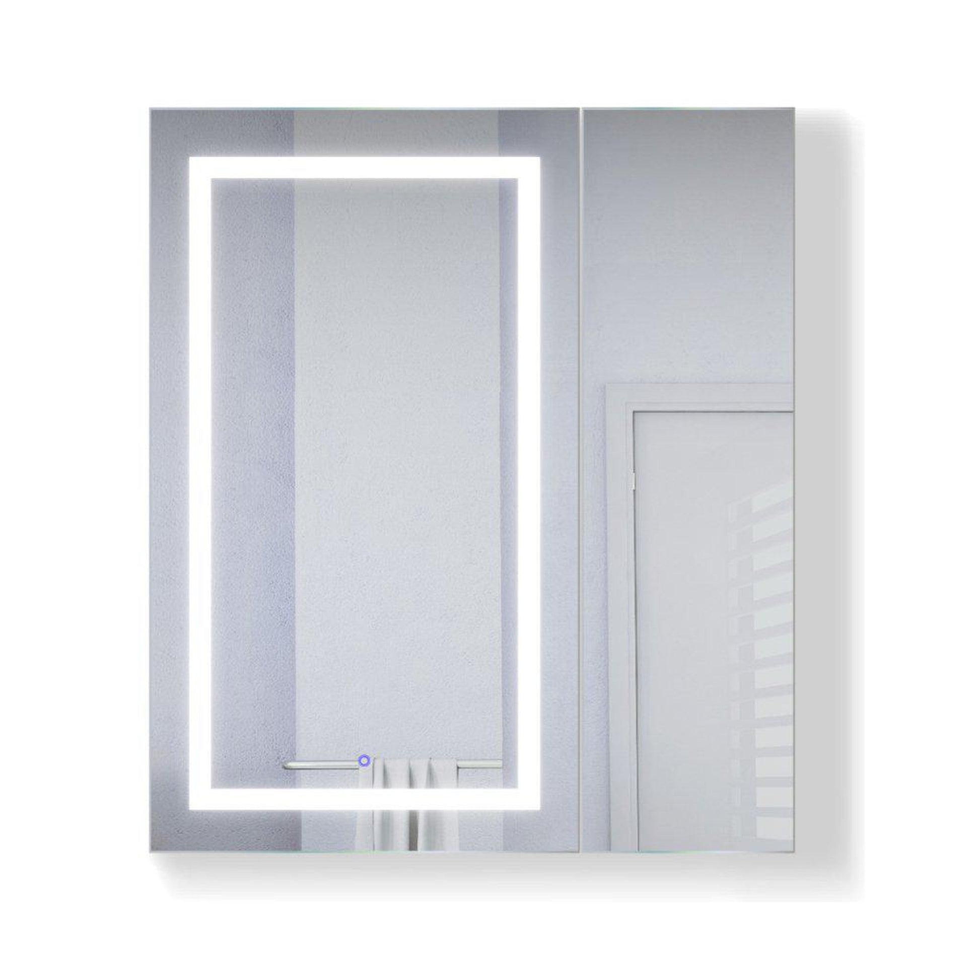 Krugg Reflections Svange 36" x 42" 5000K Single Bi-View Left Opening Recessed/Surface-Mount Illuminated Silver Backed LED Medicine Cabinet Mirror With Built-in Defogger, Dimmer and Electrical Outlet