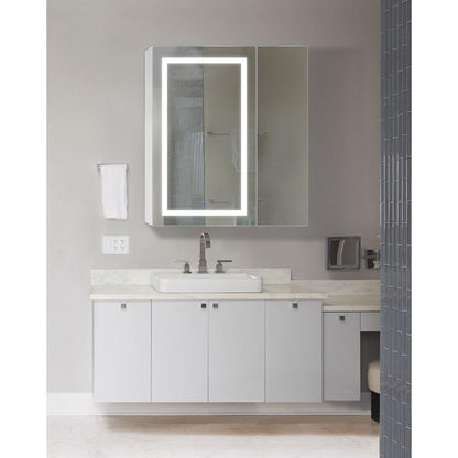 Krugg Reflections Svange 36" x 42" 5000K Single Bi-View Left Opening Recessed/Surface-Mount Illuminated Silver Backed LED Medicine Cabinet Mirror With Built-in Defogger, Dimmer and Electrical Outlet