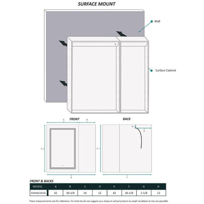 Krugg Reflections Svange 36" x 42" 5000K Single Bi-View Left Opening Recessed/Surface-Mount Illuminated Silver Backed LED Medicine Cabinet Mirror With Built-in Defogger, Dimmer and Electrical Outlet