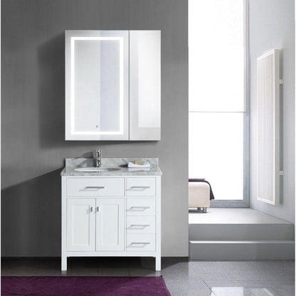 Krugg Reflections Svange 36" x 42" 5000K Single Bi-View Left Opening Recessed/Surface-Mount Illuminated Silver Backed LED Medicine Cabinet Mirror With Built-in Defogger, Dimmer and Electrical Outlet