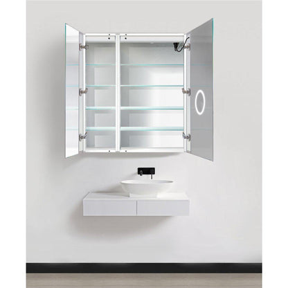 Krugg Reflections Svange 36" x 42" 5000K Single Bi-View Right Opening Recessed/Surface-Mount Illuminated Silver Backed LED Medicine Cabinet Mirror With Built-in Defogger, Dimmer and Electrical Outlet