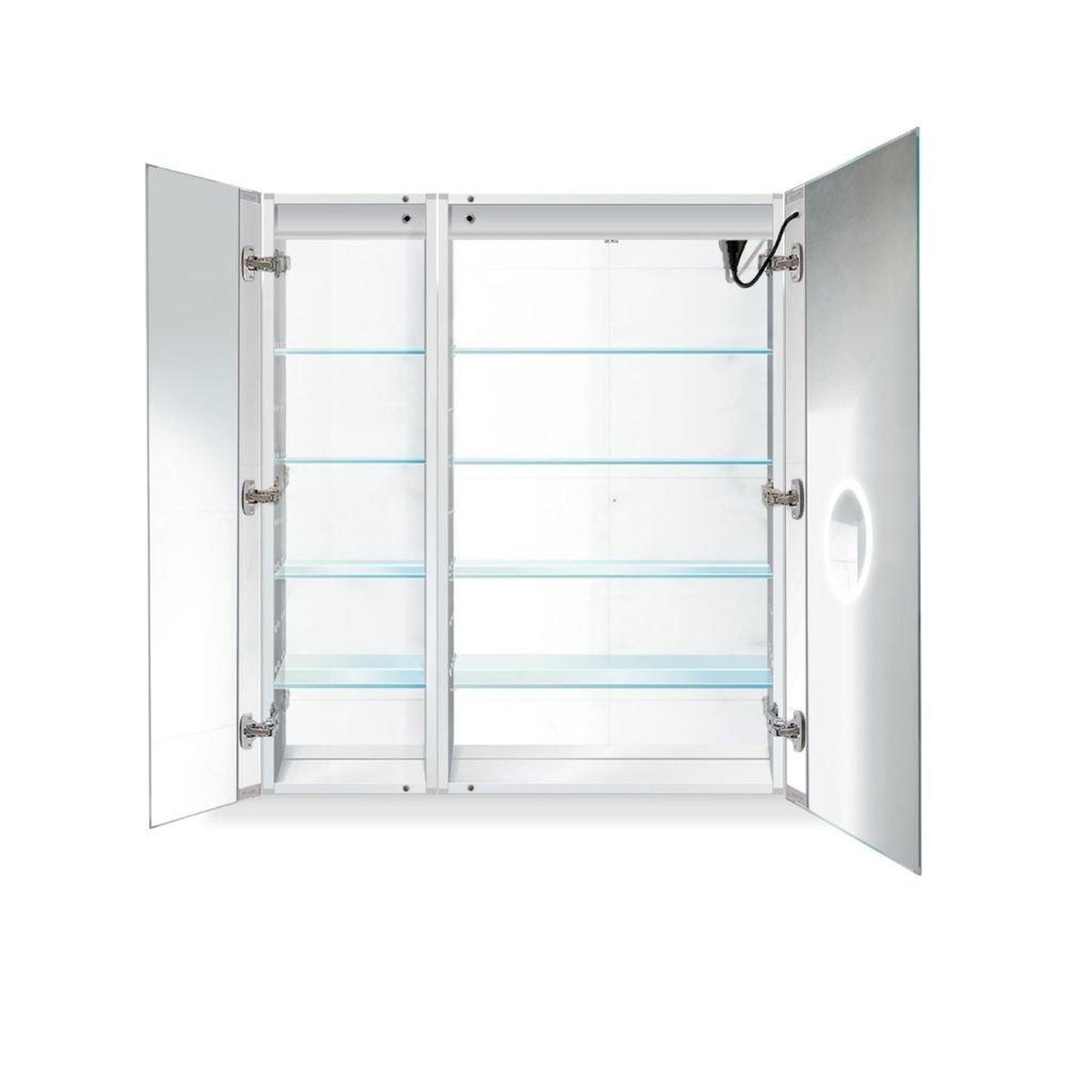 Krugg Reflections Svange 36" x 42" 5000K Single Bi-View Right Opening Recessed/Surface-Mount Illuminated Silver Backed LED Medicine Cabinet Mirror With Built-in Defogger, Dimmer and Electrical Outlet