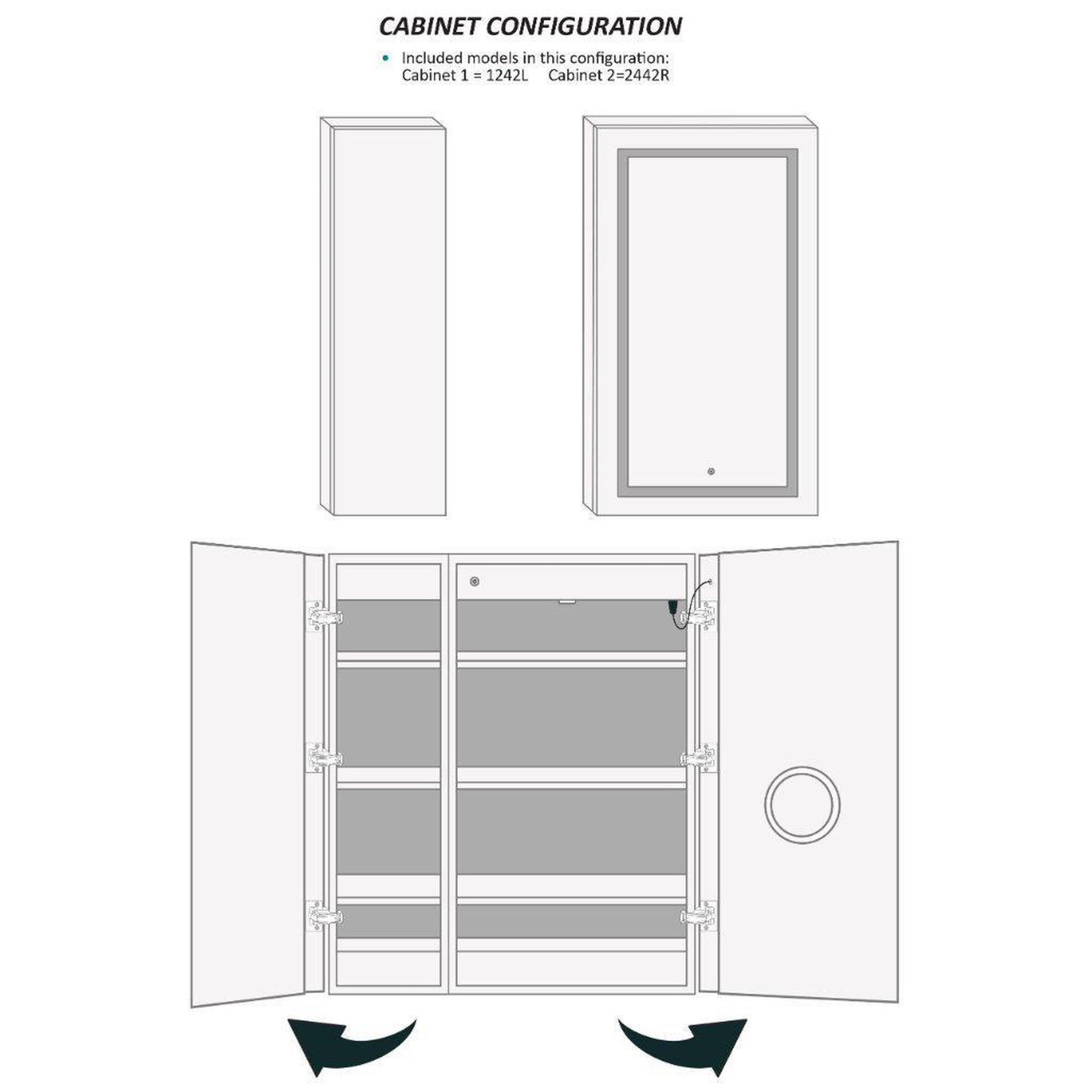 Krugg Reflections Svange 36" x 42" 5000K Single Bi-View Right Opening Recessed/Surface-Mount Illuminated Silver Backed LED Medicine Cabinet Mirror With Built-in Defogger, Dimmer and Electrical Outlet