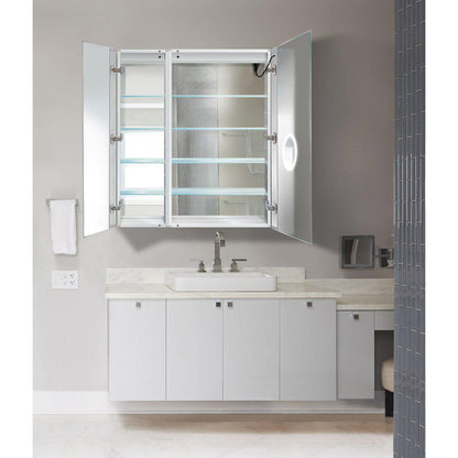 Krugg Reflections Svange 36" x 42" 5000K Single Bi-View Right Opening Recessed/Surface-Mount Illuminated Silver Backed LED Medicine Cabinet Mirror With Built-in Defogger, Dimmer and Electrical Outlet