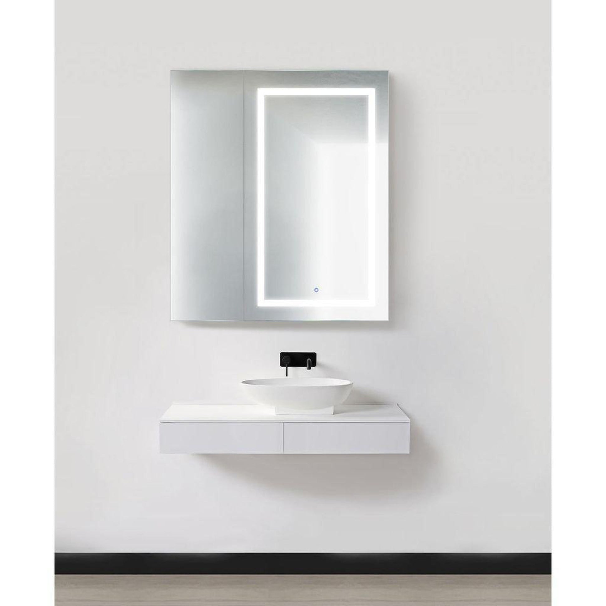 Krugg Reflections Svange 36" x 42" 5000K Single Bi-View Right Opening Recessed/Surface-Mount Illuminated Silver Backed LED Medicine Cabinet Mirror With Built-in Defogger, Dimmer and Electrical Outlet