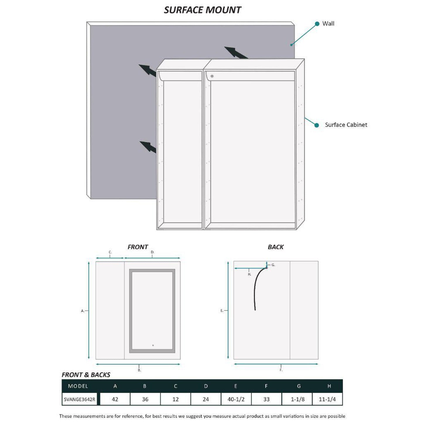 Krugg Reflections Svange 36" x 42" 5000K Single Bi-View Right Opening Recessed/Surface-Mount Illuminated Silver Backed LED Medicine Cabinet Mirror With Built-in Defogger, Dimmer and Electrical Outlet