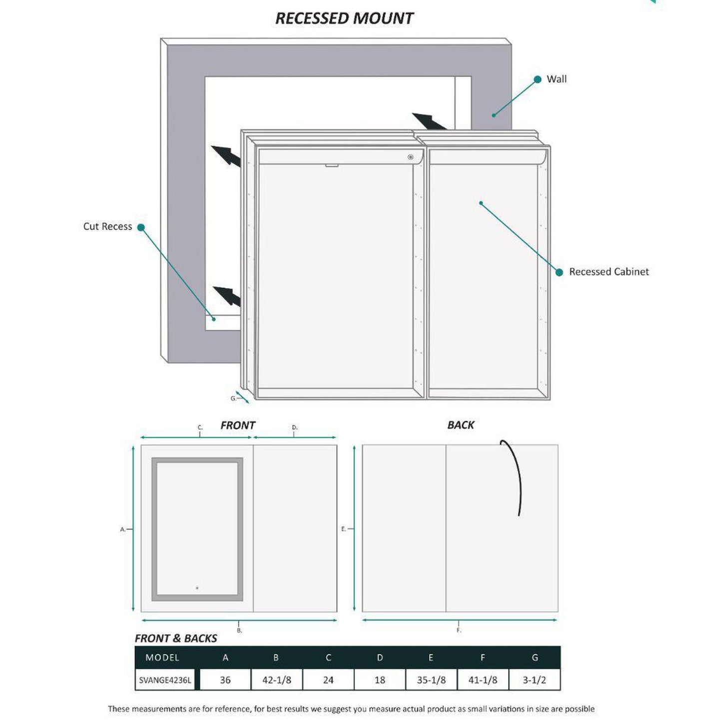 Krugg Reflections Svange 42" x 36" 5000K Single Bi-View Left Opening Recessed/Surface-Mount Illuminated Silver Backed LED Medicine Cabinet Mirror With Built-in Defogger, Dimmer and Electrical Outlet