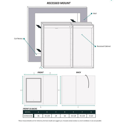 Krugg Reflections Svange 42" x 36" 5000K Single Bi-View Left Opening Recessed/Surface-Mount Illuminated Silver Backed LED Medicine Cabinet Mirror With Built-in Defogger, Dimmer and Electrical Outlet