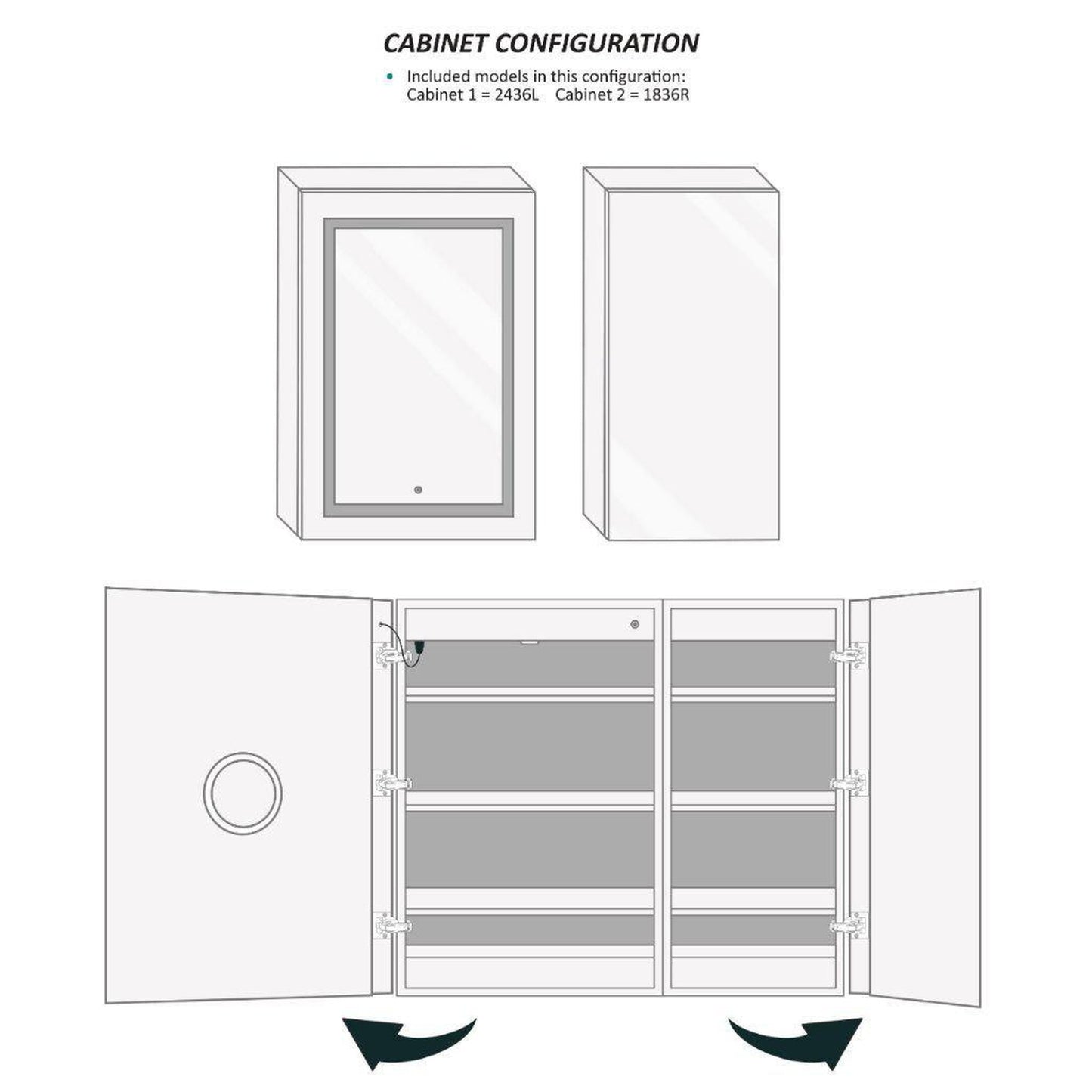 Krugg Reflections Svange 42" x 36" 5000K Single Bi-View Left Opening Recessed/Surface-Mount Illuminated Silver Backed LED Medicine Cabinet Mirror With Built-in Defogger, Dimmer and Electrical Outlet