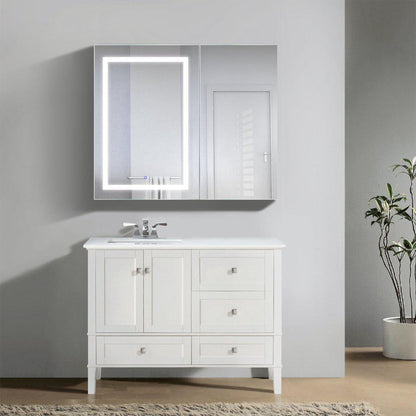 Krugg Reflections Svange 42" x 36" 5000K Single Bi-View Left Opening Recessed/Surface-Mount Illuminated Silver Backed LED Medicine Cabinet Mirror With Built-in Defogger, Dimmer and Electrical Outlet