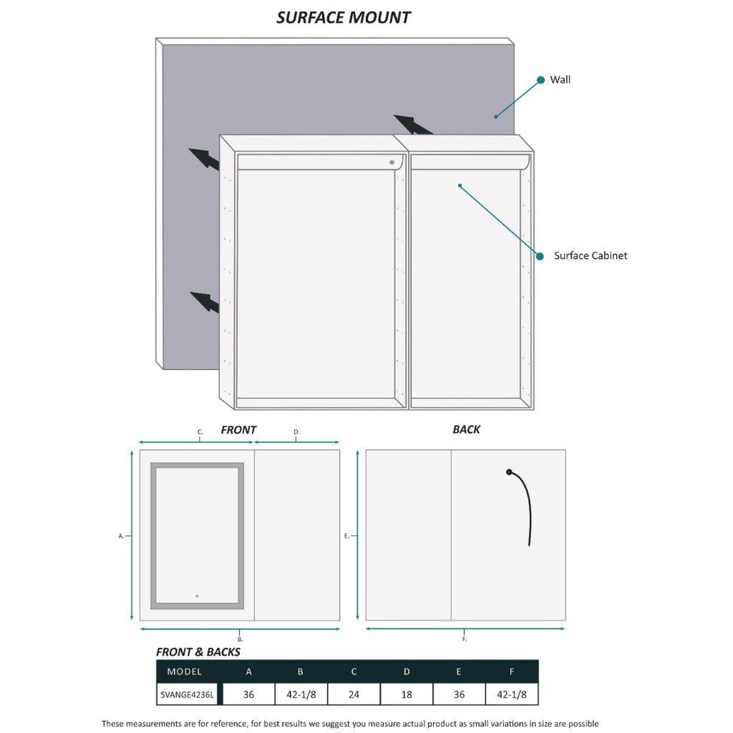 Krugg Reflections Svange 42" x 36" 5000K Single Bi-View Left Opening Recessed/Surface-Mount Illuminated Silver Backed LED Medicine Cabinet Mirror With Built-in Defogger, Dimmer and Electrical Outlet